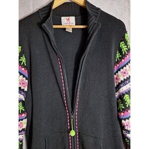 QUACKER FACTORY Christmas Cardigan Sweater Plus Sz 1x Full Zip Beaded Holiday
